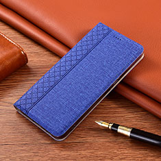 Coque Clapet Portefeuille Livre Tissu H02 pour Apple iPhone 14 Bleu