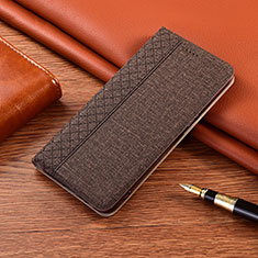Coque Clapet Portefeuille Livre Tissu H02 pour Apple iPhone 14 Marron