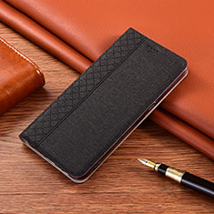 Coque Clapet Portefeuille Livre Tissu H02 pour Apple iPhone 14 Noir