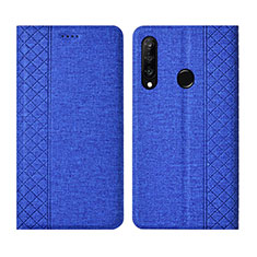 Coque Clapet Portefeuille Livre Tissu H02 pour Huawei Nova 4e Bleu