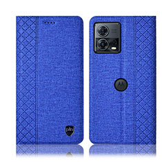 Coque Clapet Portefeuille Livre Tissu H12P pour Motorola Moto Edge 30 Fusion 5G Bleu