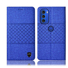 Coque Clapet Portefeuille Livre Tissu H12P pour Motorola Moto G51 5G Bleu