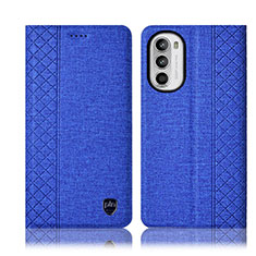 Coque Clapet Portefeuille Livre Tissu H12P pour Motorola Moto G71s 5G Bleu