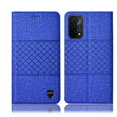 Coque Clapet Portefeuille Livre Tissu H12P pour Oppo A54 5G Bleu