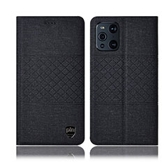Coque Clapet Portefeuille Livre Tissu H12P pour Oppo Find X3 5G Noir