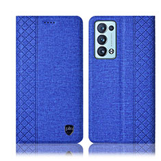Coque Clapet Portefeuille Livre Tissu H12P pour Oppo Reno6 Pro 5G Bleu