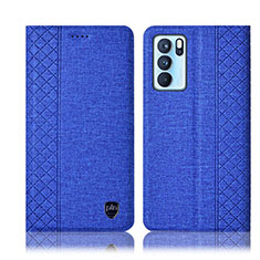Coque Clapet Portefeuille Livre Tissu H12P pour Oppo Reno6 Pro 5G India Bleu