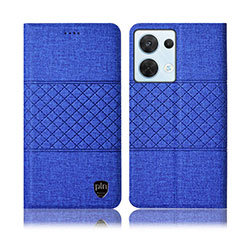 Coque Clapet Portefeuille Livre Tissu H12P pour Oppo Reno8 5G Bleu