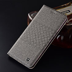 Coque Clapet Portefeuille Livre Tissu H12P pour Samsung Galaxy A51 4G Gris