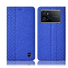 Coque Clapet Portefeuille Livre Tissu H12P pour Vivo iQOO 9 5G Bleu