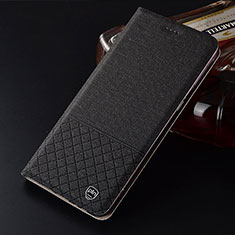 Coque Clapet Portefeuille Livre Tissu H12P pour Xiaomi Redmi Note 9 Pro Noir