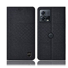 Coque Clapet Portefeuille Livre Tissu H13P pour Motorola Moto Edge 30 Fusion 5G Noir