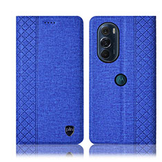 Coque Clapet Portefeuille Livre Tissu H13P pour Motorola Moto Edge Plus (2022) 5G Bleu