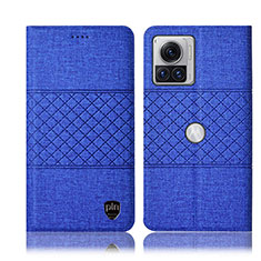 Coque Clapet Portefeuille Livre Tissu H13P pour Motorola Moto Edge X30 Pro 5G Bleu