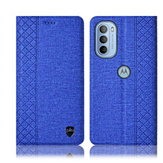 Coque Clapet Portefeuille Livre Tissu H13P pour Motorola Moto G31 Bleu
