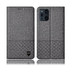 Coque Clapet Portefeuille Livre Tissu H13P pour Oppo Find X3 5G Gris