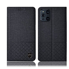 Coque Clapet Portefeuille Livre Tissu H13P pour Oppo Find X3 5G Noir