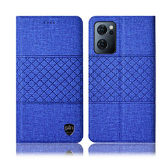 Coque Clapet Portefeuille Livre Tissu H13P pour Oppo Find X5 Lite 5G Bleu