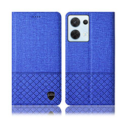 Coque Clapet Portefeuille Livre Tissu H13P pour Oppo Reno9 Pro 5G Bleu
