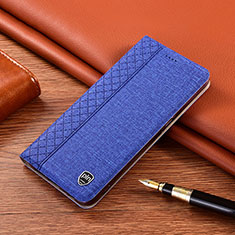 Coque Clapet Portefeuille Livre Tissu H13P pour Samsung Galaxy A14 4G Bleu