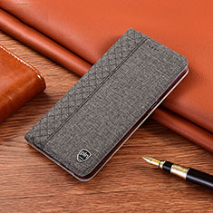 Coque Clapet Portefeuille Livre Tissu H13P pour Samsung Galaxy F02S SM-E025F Gris