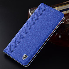 Coque Clapet Portefeuille Livre Tissu H13P pour Samsung Galaxy S21 FE 5G Bleu
