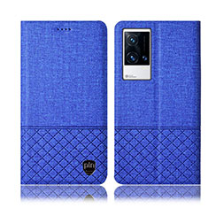 Coque Clapet Portefeuille Livre Tissu H13P pour Vivo iQOO 8 Pro 5G Bleu