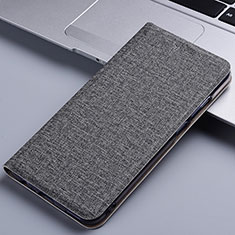 Coque Clapet Portefeuille Livre Tissu H13P pour Xiaomi Mi Note 10 Lite Gris