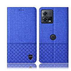 Coque Clapet Portefeuille Livre Tissu H14P pour Motorola Moto Edge 30 Fusion 5G Bleu
