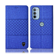 Coque Clapet Portefeuille Livre Tissu H14P pour Motorola Moto G31 Bleu