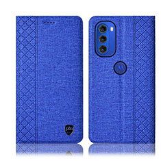 Coque Clapet Portefeuille Livre Tissu H14P pour Motorola Moto G51 5G Bleu