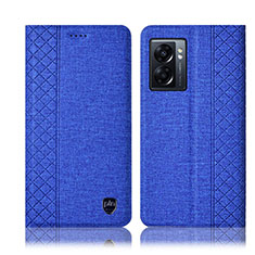 Coque Clapet Portefeuille Livre Tissu H14P pour Oppo A56S 5G Bleu