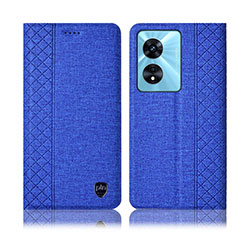 Coque Clapet Portefeuille Livre Tissu H14P pour Oppo A58x 5G Bleu