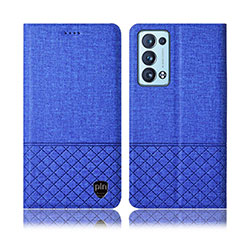 Coque Clapet Portefeuille Livre Tissu H14P pour Oppo Reno6 Pro 5G Bleu