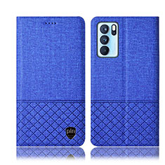Coque Clapet Portefeuille Livre Tissu H14P pour Oppo Reno6 Pro 5G India Bleu