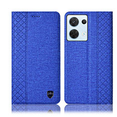 Coque Clapet Portefeuille Livre Tissu H14P pour Oppo Reno9 Pro 5G Bleu
