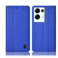Coque Clapet Portefeuille Livre Tissu H14P pour Oppo Reno9 Pro+ Plus 5G Bleu