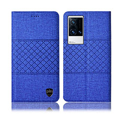 Coque Clapet Portefeuille Livre Tissu H14P pour Vivo iQOO 8 5G Bleu