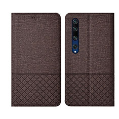 Coque Clapet Portefeuille Livre Tissu L01 pour Xiaomi Mi 10 Marron