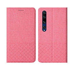 Coque Clapet Portefeuille Livre Tissu L01 pour Xiaomi Mi 10 Rose
