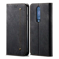 Coque Clapet Portefeuille Livre Tissu L02 pour Xiaomi Redmi K30 4G Noir