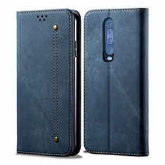 Coque Clapet Portefeuille Livre Tissu L02 pour Xiaomi Redmi K30 5G Bleu