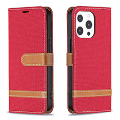 Coque Clapet Portefeuille Livre Tissu pour Apple iPhone 13 Pro Rouge