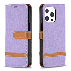 Coque Clapet Portefeuille Livre Tissu pour Apple iPhone 13 Pro Violet