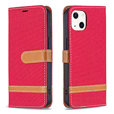Coque Clapet Portefeuille Livre Tissu pour Apple iPhone 14 Plus Rouge
