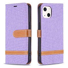 Coque Clapet Portefeuille Livre Tissu pour Apple iPhone 14 Plus Violet