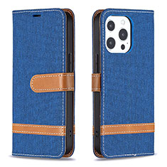 Coque Clapet Portefeuille Livre Tissu pour Apple iPhone 14 Pro Bleu