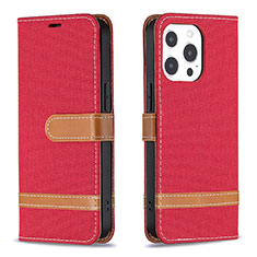 Coque Clapet Portefeuille Livre Tissu pour Apple iPhone 14 Pro Max Rouge