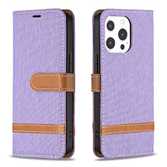Coque Clapet Portefeuille Livre Tissu pour Apple iPhone 14 Pro Max Violet
