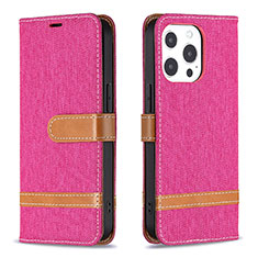 Coque Clapet Portefeuille Livre Tissu pour Apple iPhone 14 Pro Rose Rouge